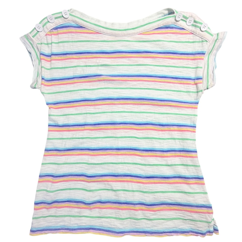 Talbots Womens XS‎ Rainbow Stripe Boat Neck Button Shoulder Cap Sleeve Top